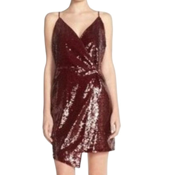 Adelyn Rae Burgundy Sequin Mini Wrap Slip Party Showgirl Dress NWT Sz M - Picture 9 of 10